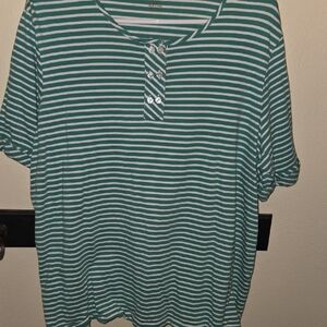 Appleseed's Green and White Striped Shirt